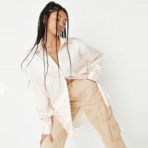 NWT Misguided Extreme Oversized Satin Shirt in Color Champagne